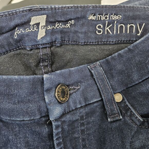 7 For All Mankind The Skinny Jeans Women's 25 (26x28.5) Mid-Rise Dark Wash EUC - Picture 2 of 9
